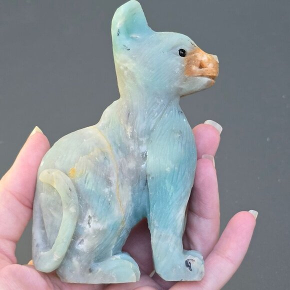 Amazonite & Quartz Cat Figurine | 324g Crystal Sculpture | Healing Animal Totem - Picture 17 of 17